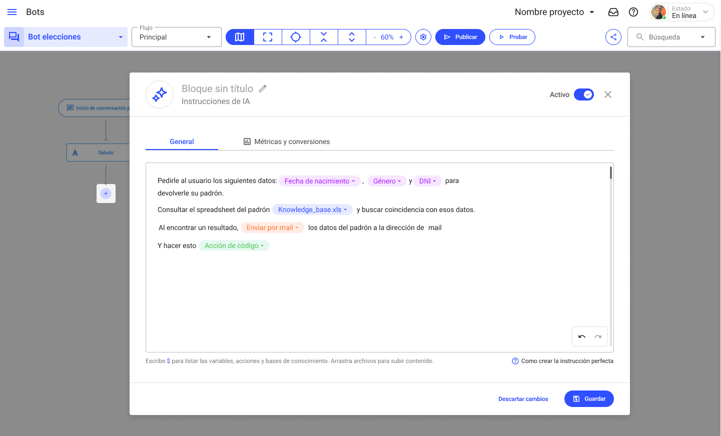 Interfaz con consulta a base de datos