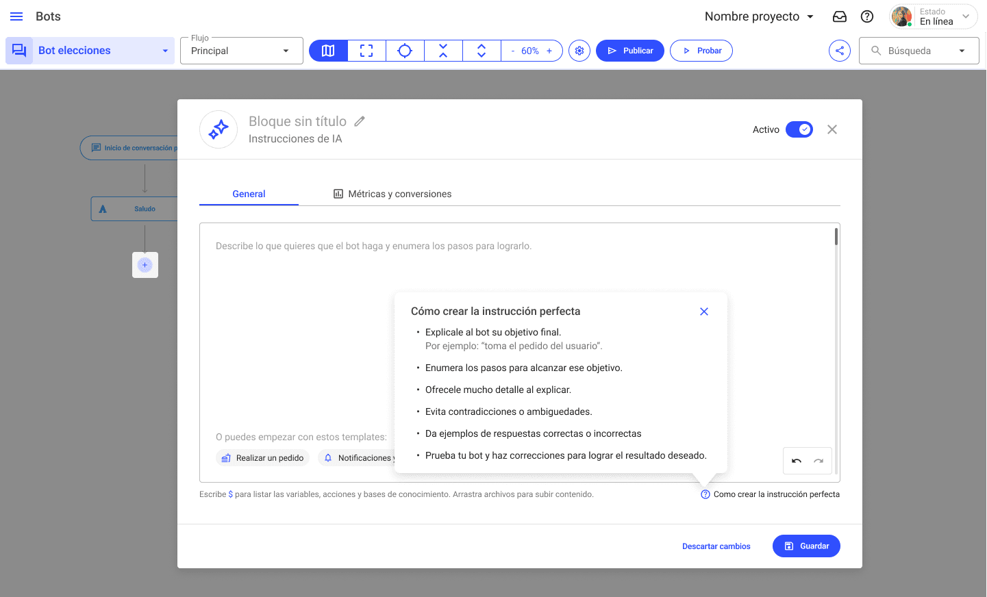 Interfaz con guía para crear instrucciones perfectas