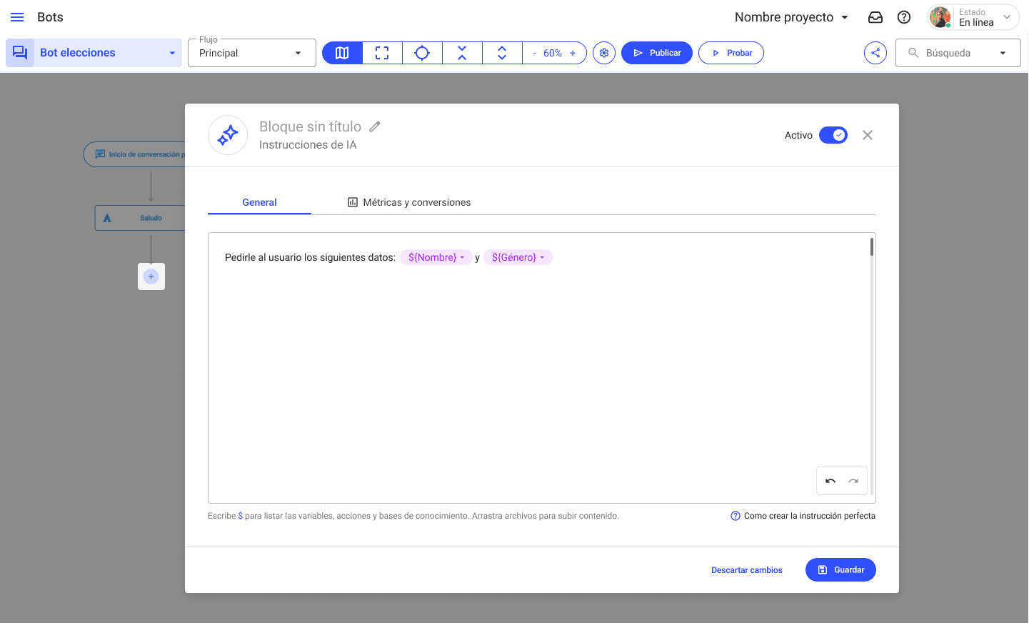 Interfaz para solicitar datos al usuario