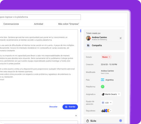 Detalle de ticket en la plataforma