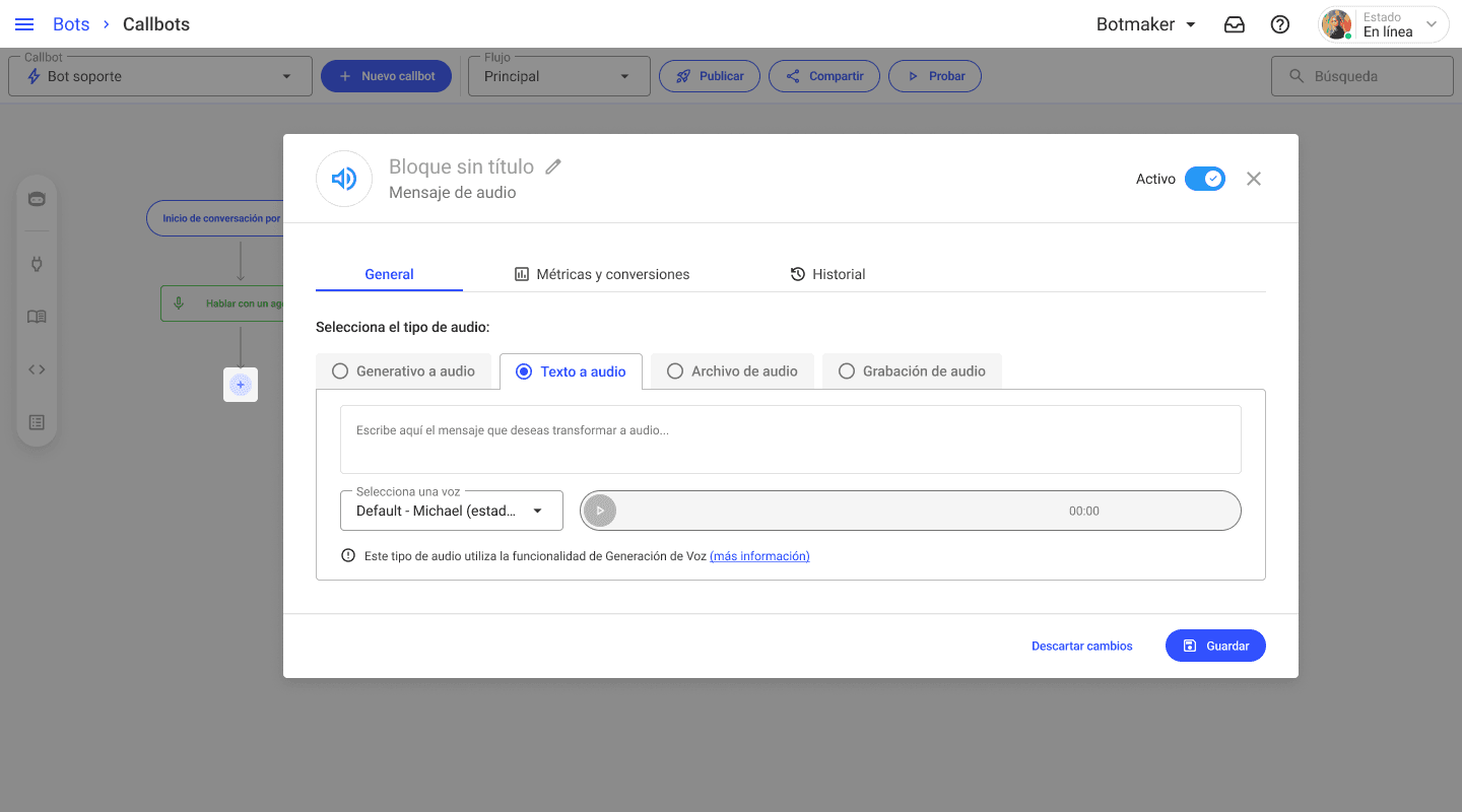 Configuración de mensaje de audio