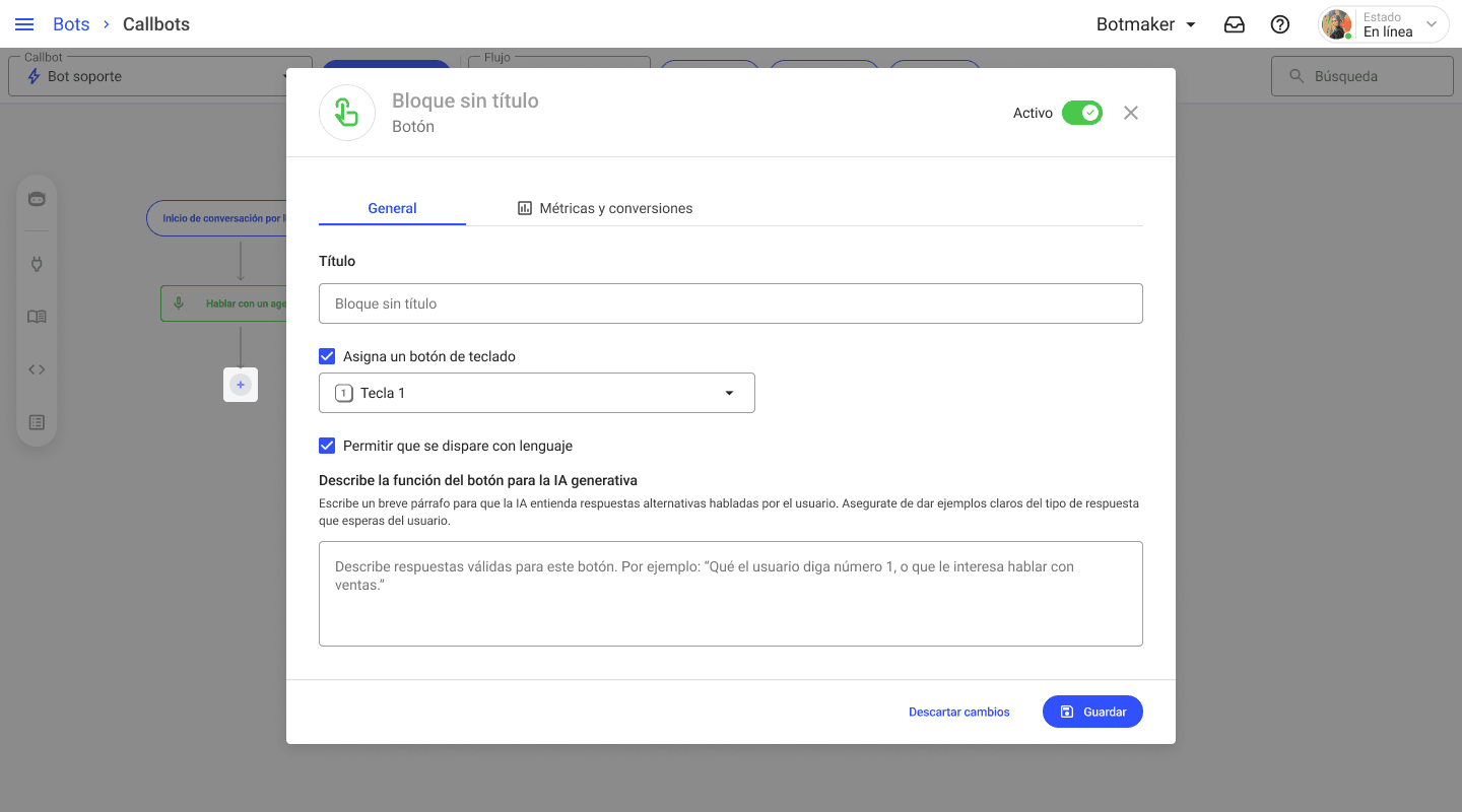 Configuración de bloque de botón