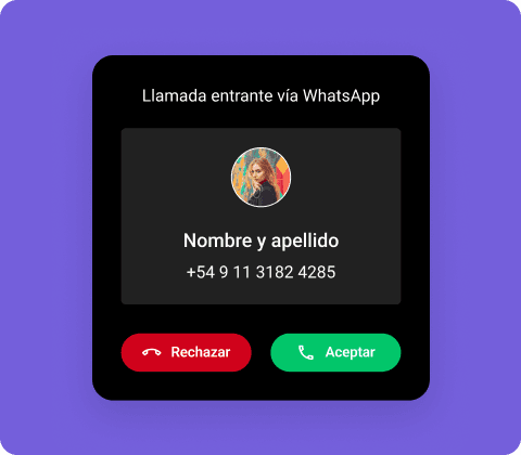 Interfaz de llamada entrante vía WhatsApp