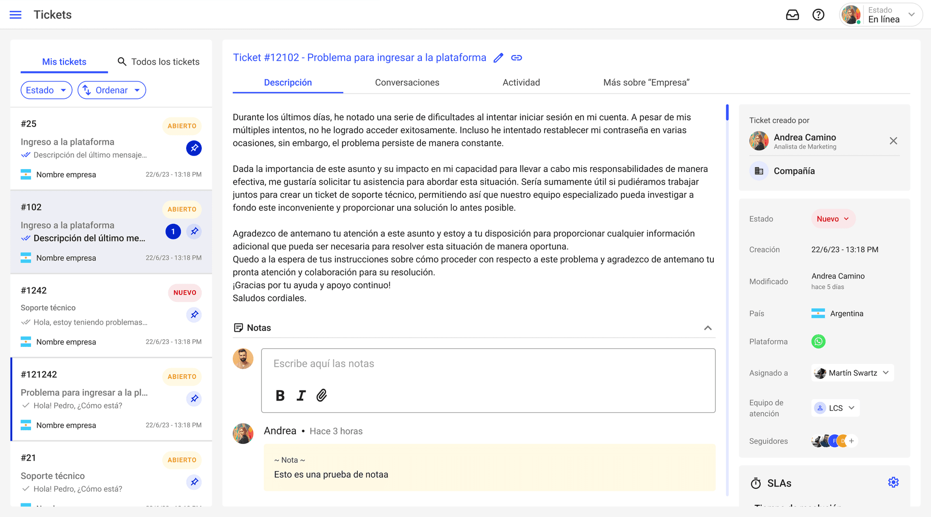 Conversación de ticket